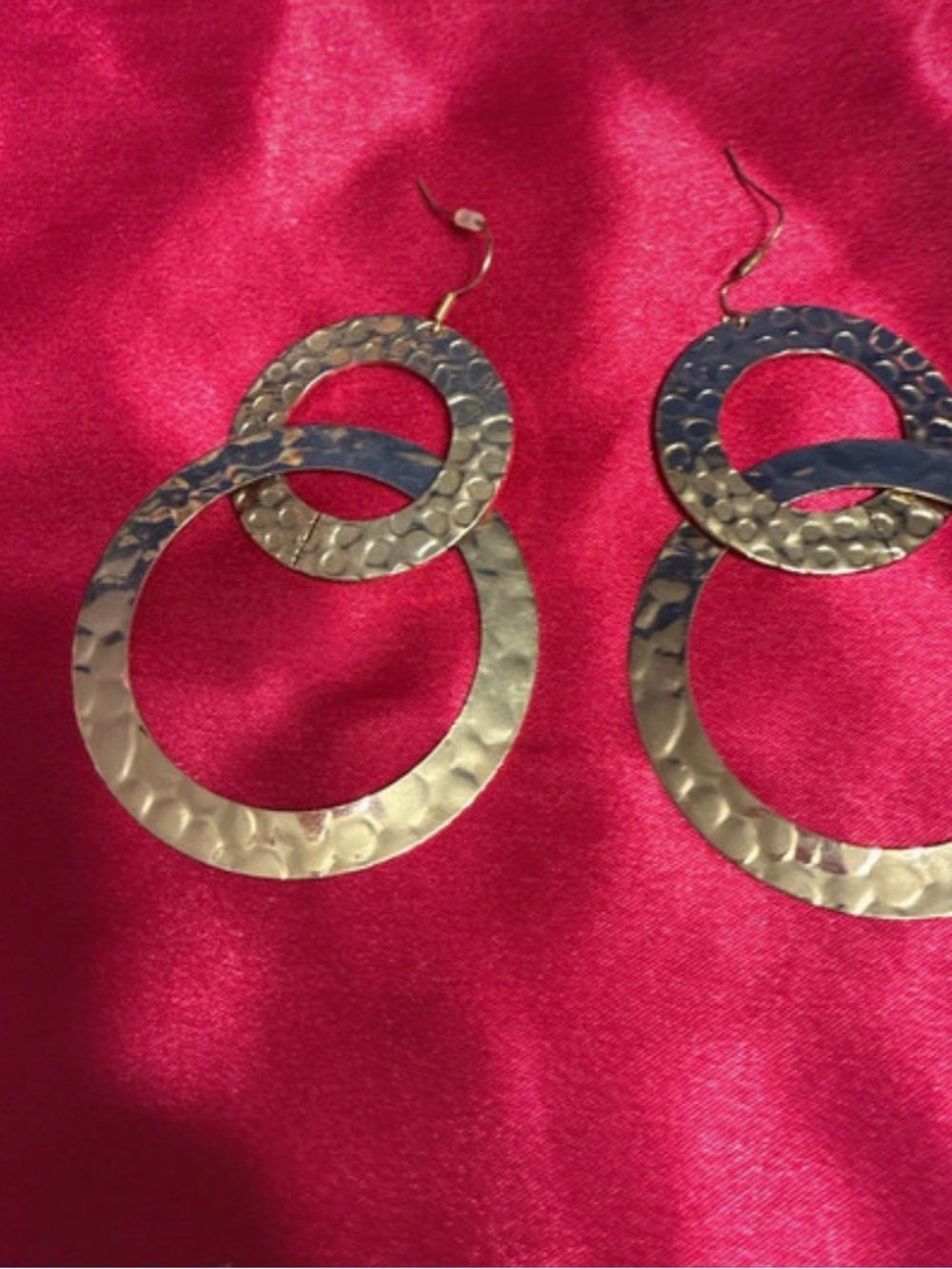 Source Unknown Gold Hammered Double Hoop Drop Earrings